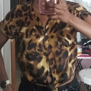 Xoxo Tie Front Leopard Print Top
